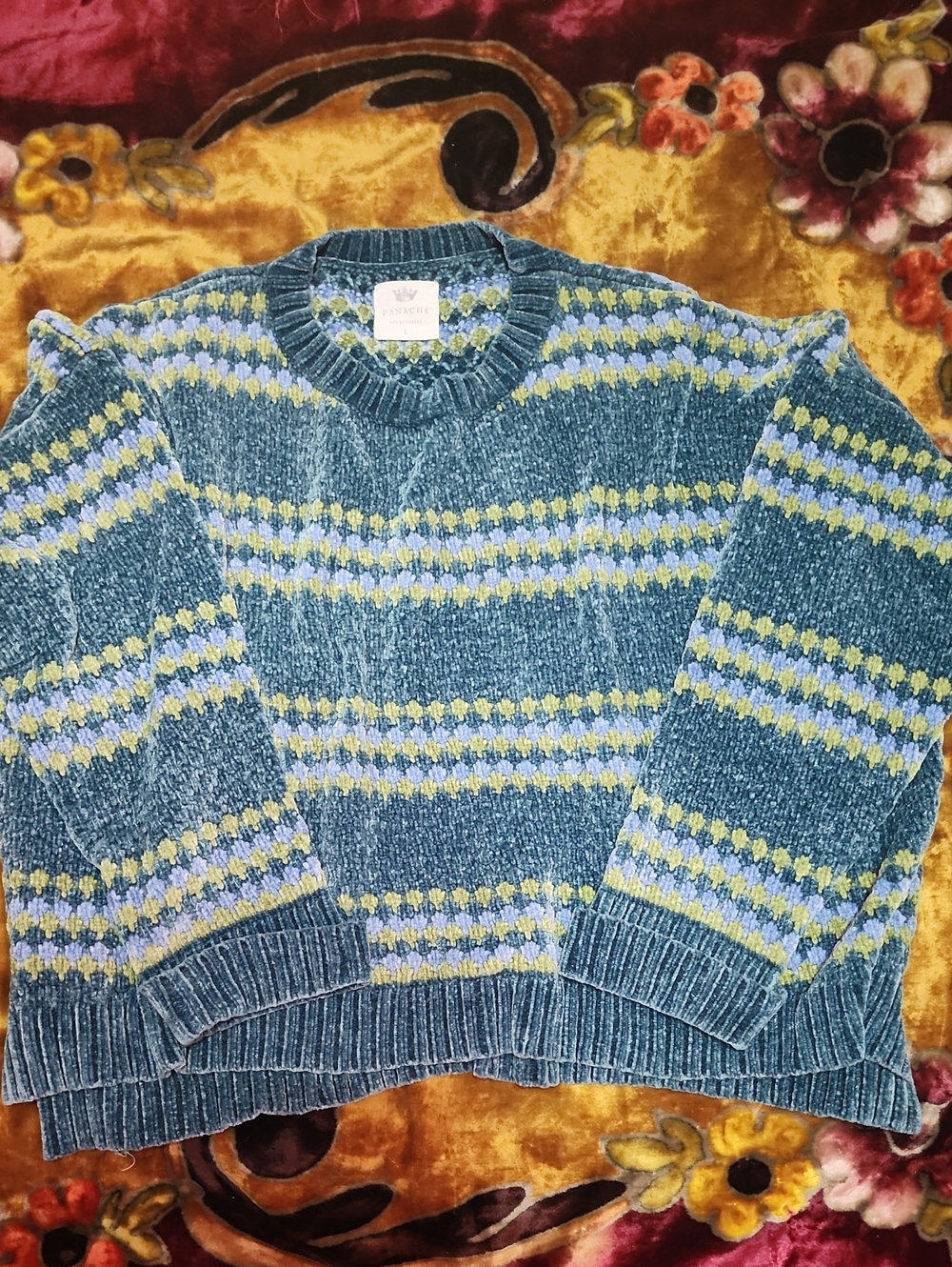 Panache Accesories Blue Striped Chenille Oversized Sweater